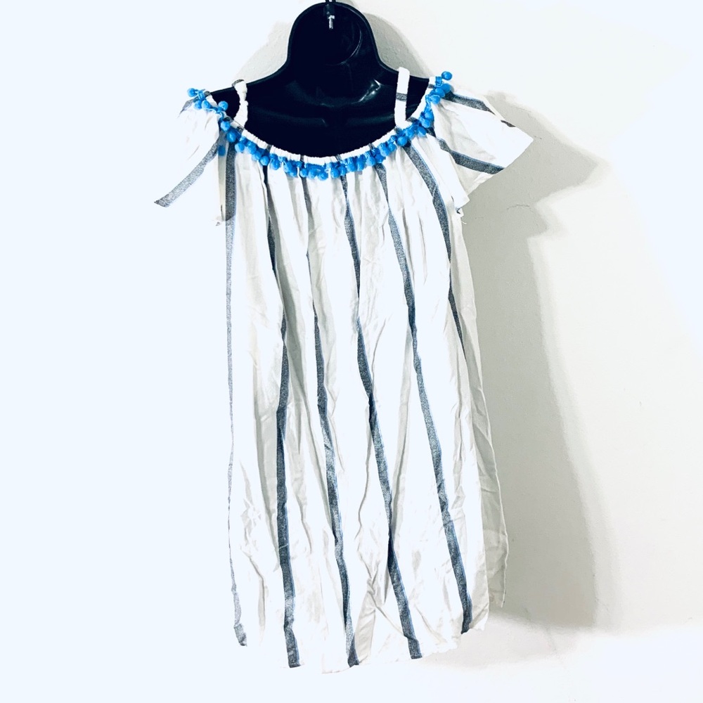 Japan Puff Sleeve Dress Boho Tassel Trim Stripes Short Sleeve Color Block Beach - Picture 6 of 9